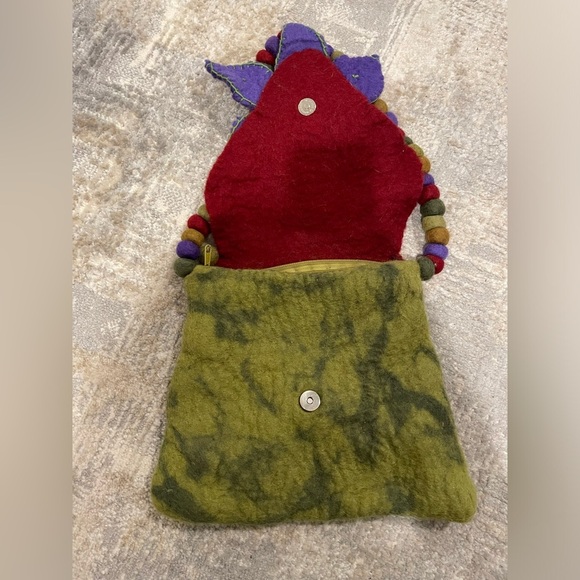 Rising Tide Hand Made Felted Wool Psychedelic Bag HIPPIE Flower Flap BOHO Purse - Picture 3 of 10